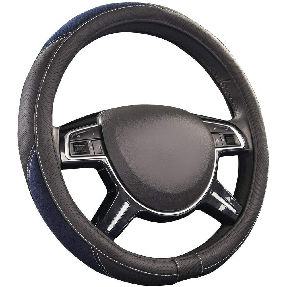 Luxurious Leather & Velour Universal Steering Wheel Cover for Trucks, Suvs, Vans